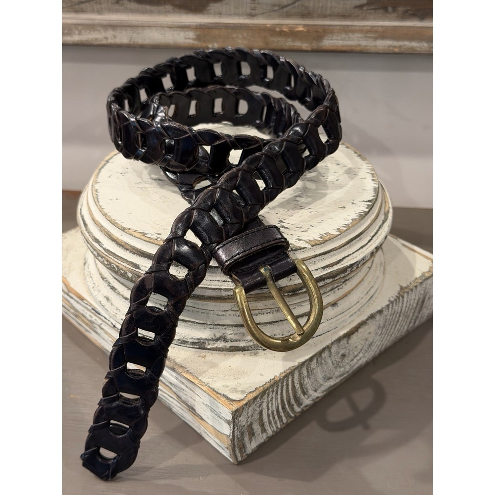 Capezio Braided Linked Vintage Belt, Black, Brass Buckle, Women's S/M 28-34